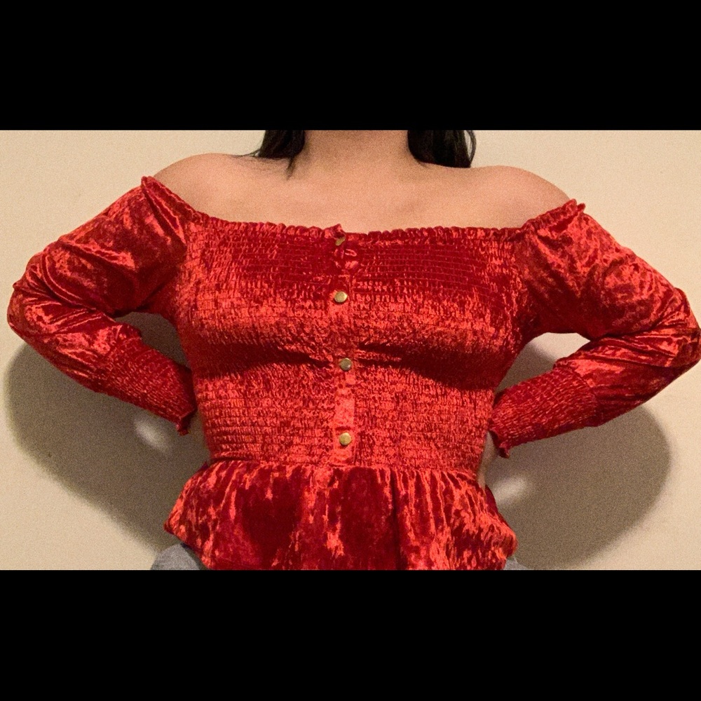 Off shoulder red velvet top